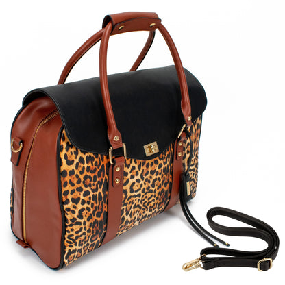 Leopard Vegan Leather Weekender Tote Bag