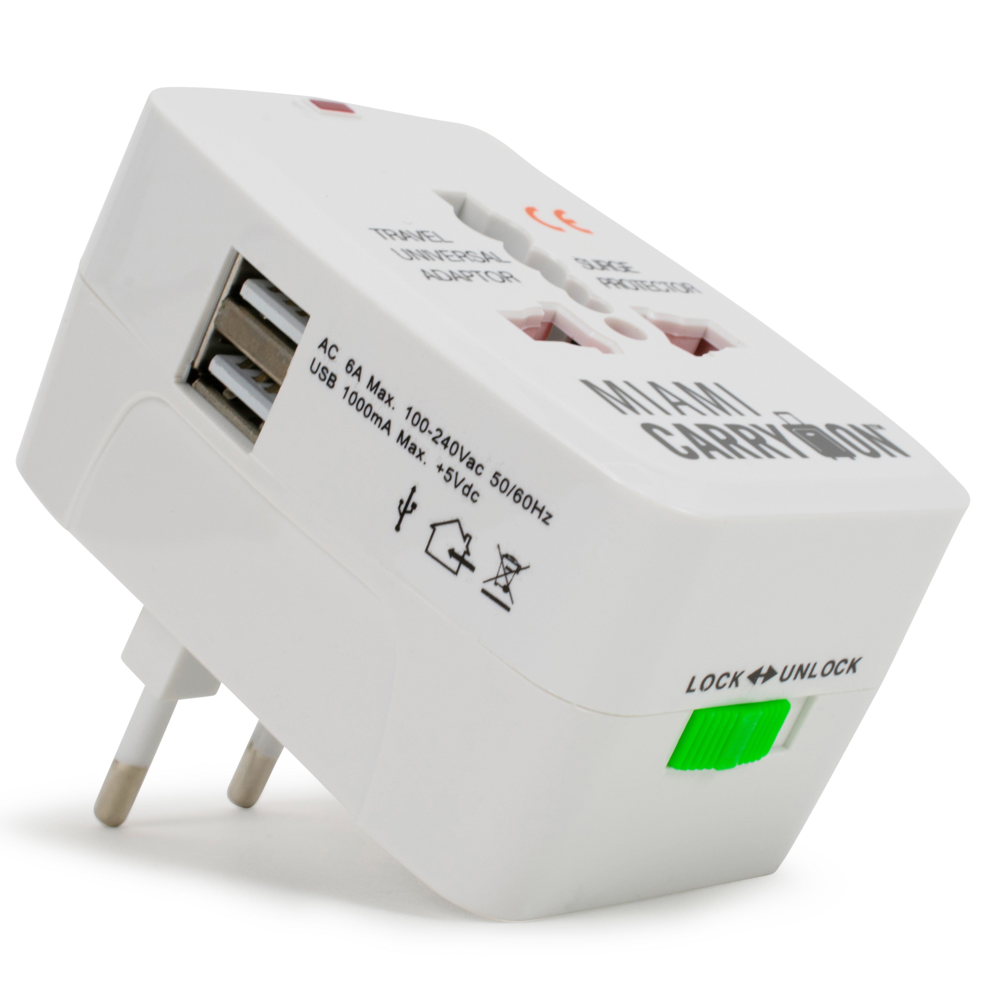 Adaptador de viaje internacional con puertos USB