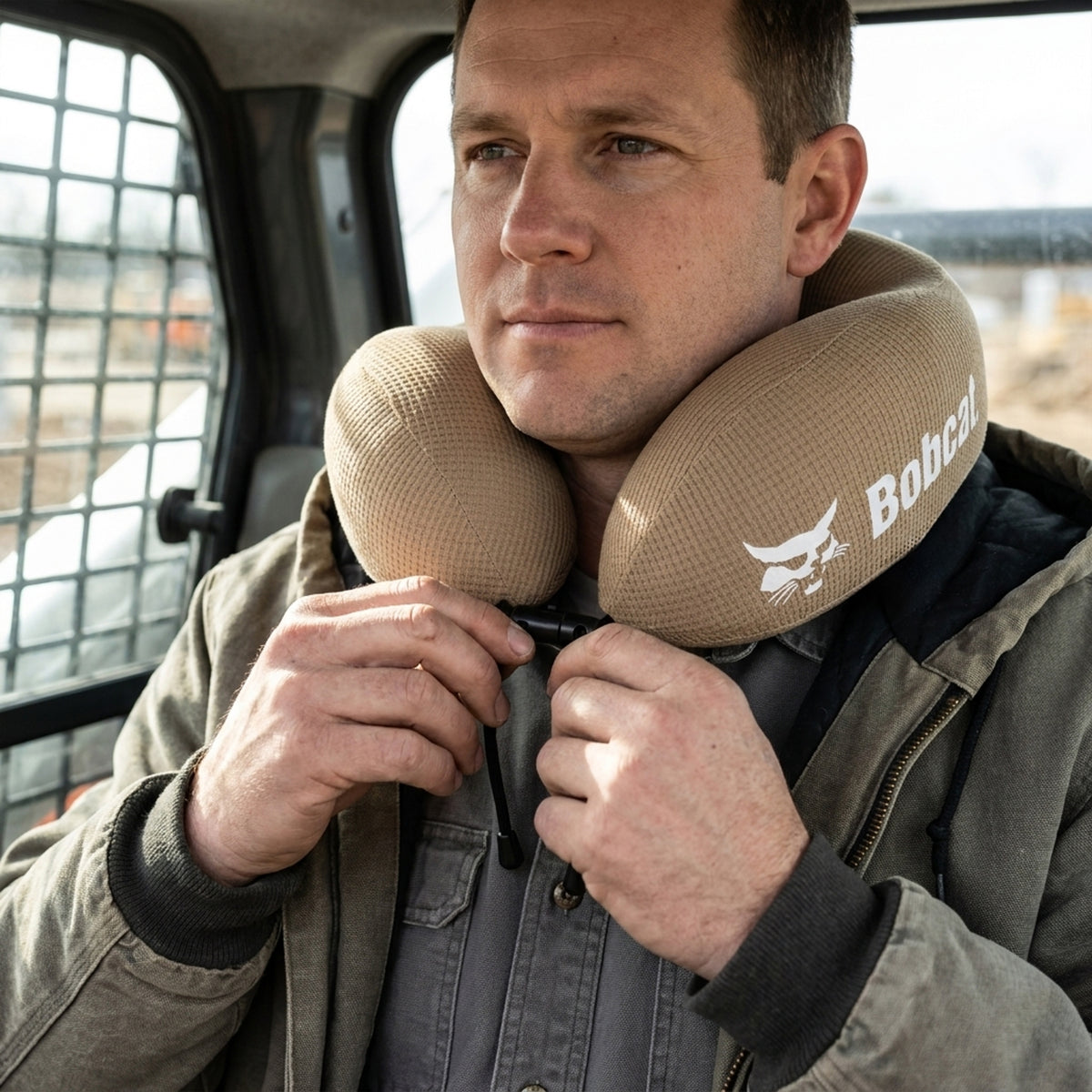 Ergonomic Waffle Memory Foam Travel Neck Pillow | Tan