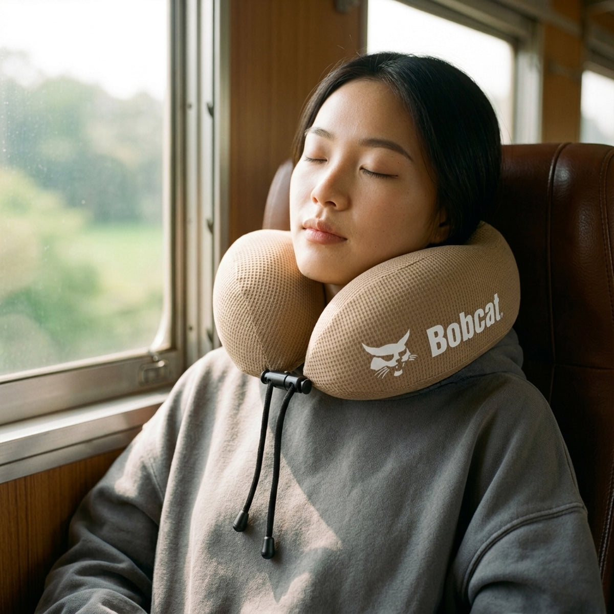 Ergonomic Waffle Memory Foam Travel Neck Pillow | Tan