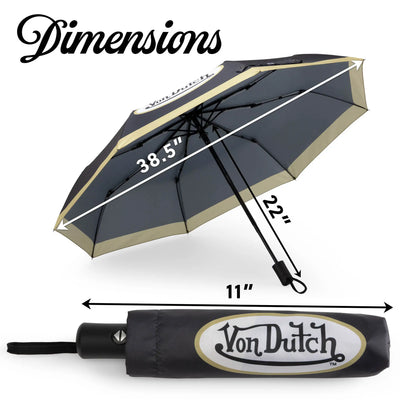 Gold Logo Compact Automatic Umbrella, Strong & Portable